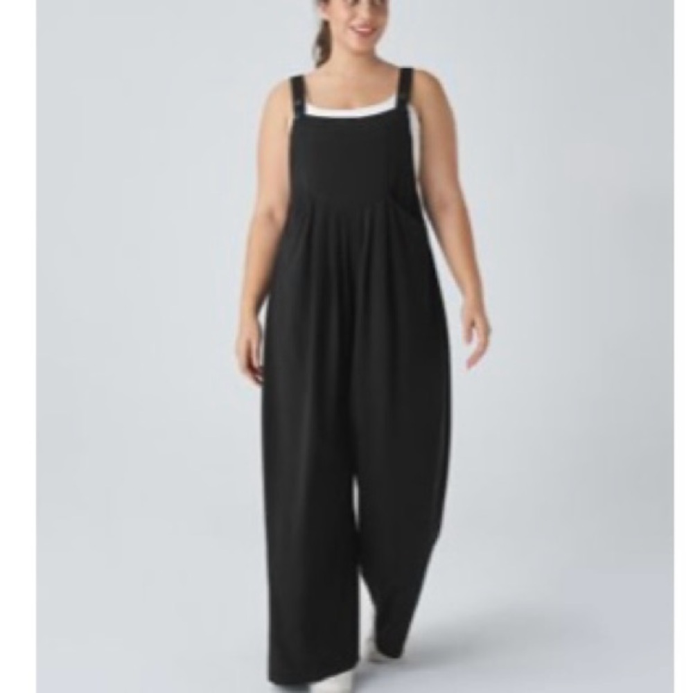 HALARA Black Sleeveless Jumpsuit with Wide-Leg Silhouette